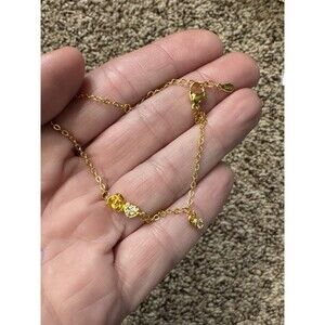 Yellow Gold 925 Chain Bracelet Heart Dangle Charm Lobster Clasp